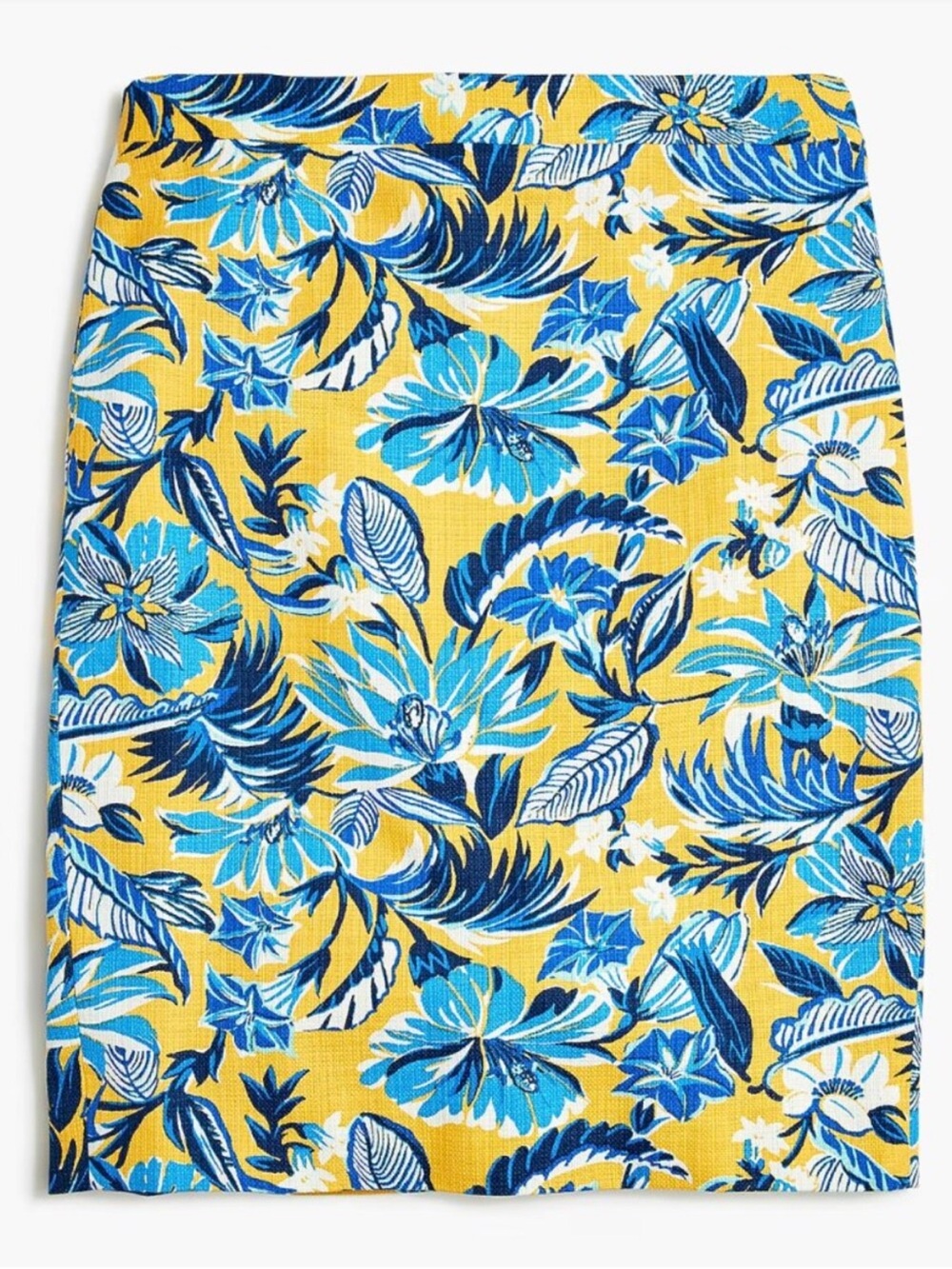J. Crew Yellow Floral Midi Skirt with Blue Accents